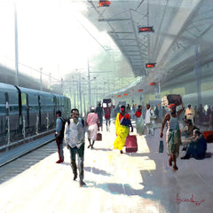 Shadows of the Junction (Indian Railways Painting)