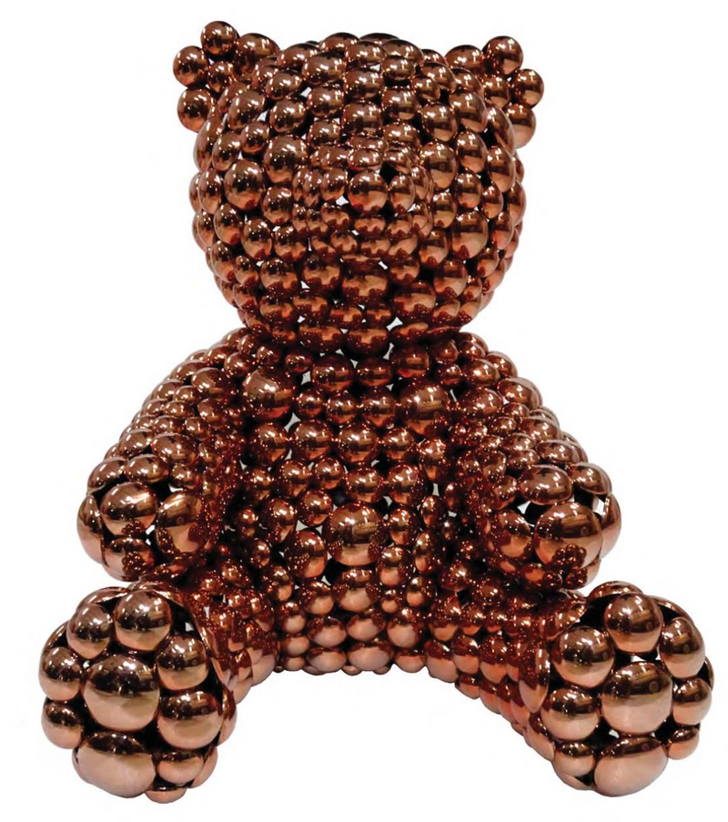 Valay does cute teddies in his new series. featrured here is a table or decor wall shelf accent teddy coated in rose gold.  